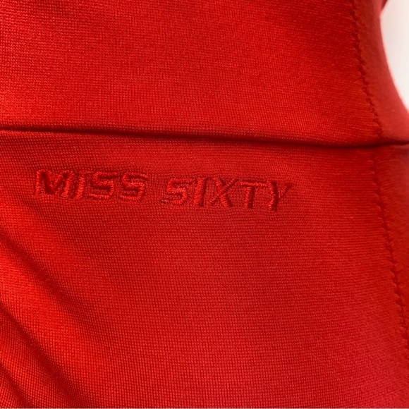 MISS Sixty Rare Red Long Sleeve Button Front Puff Shoulder Bodycon Dress Sz M - Picture 9 of 17